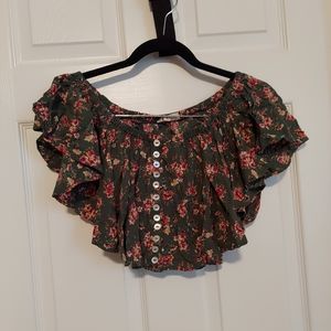Gypsy Love green floral off the shoulder top